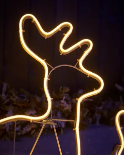 Twin Reindeers With Santa Sleigh Neon Rope Light Silhouette, 2.6 M