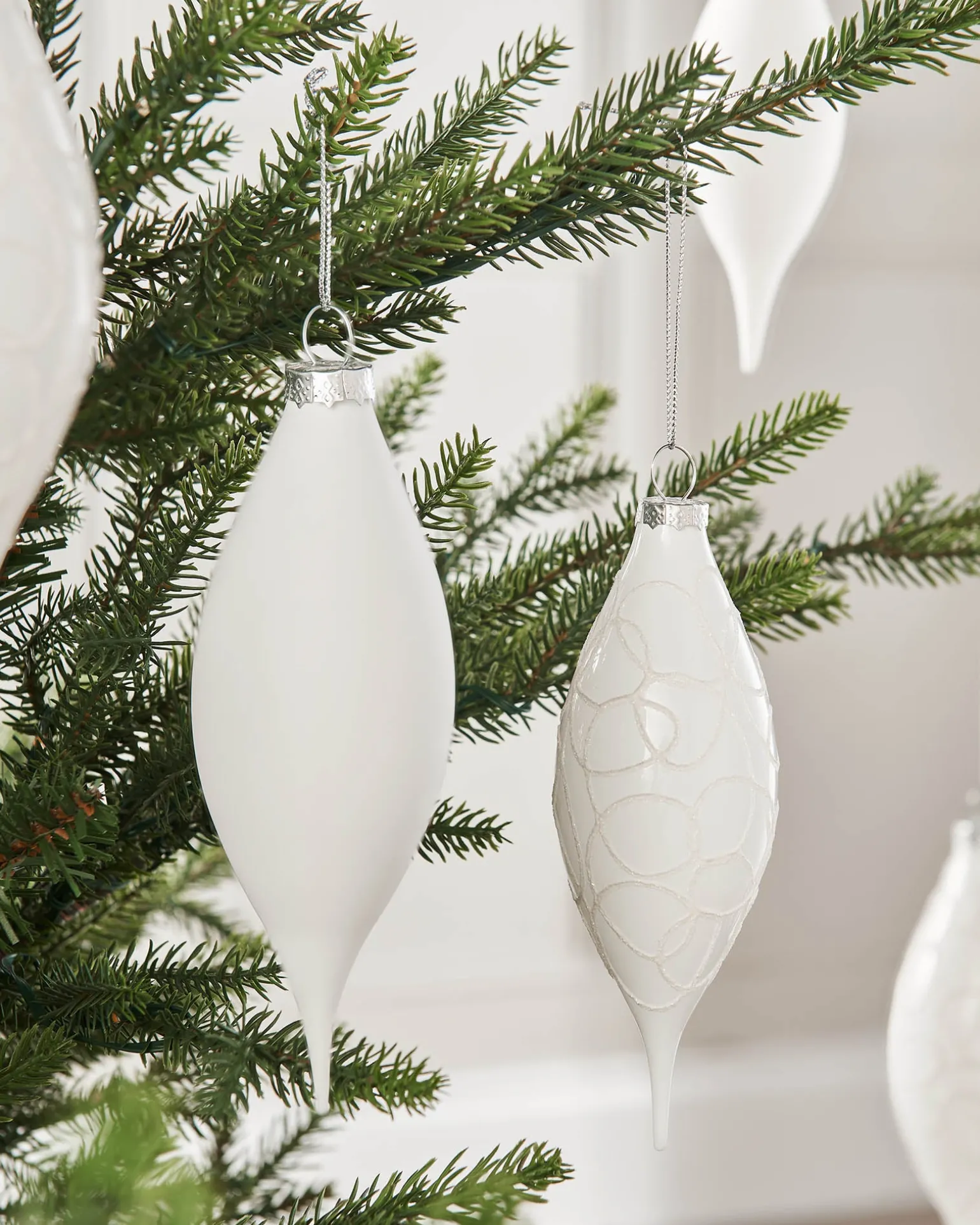 White Glass Baubles, 5 Pack, 15 Cm