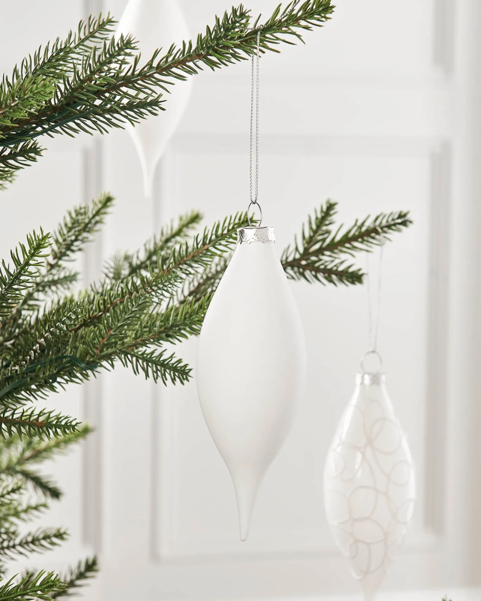 White Glass Baubles, 5 Pack, 15 Cm