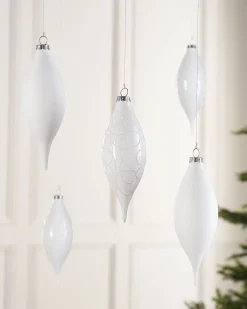 White Glass Baubles, 5 Pack, 15 Cm