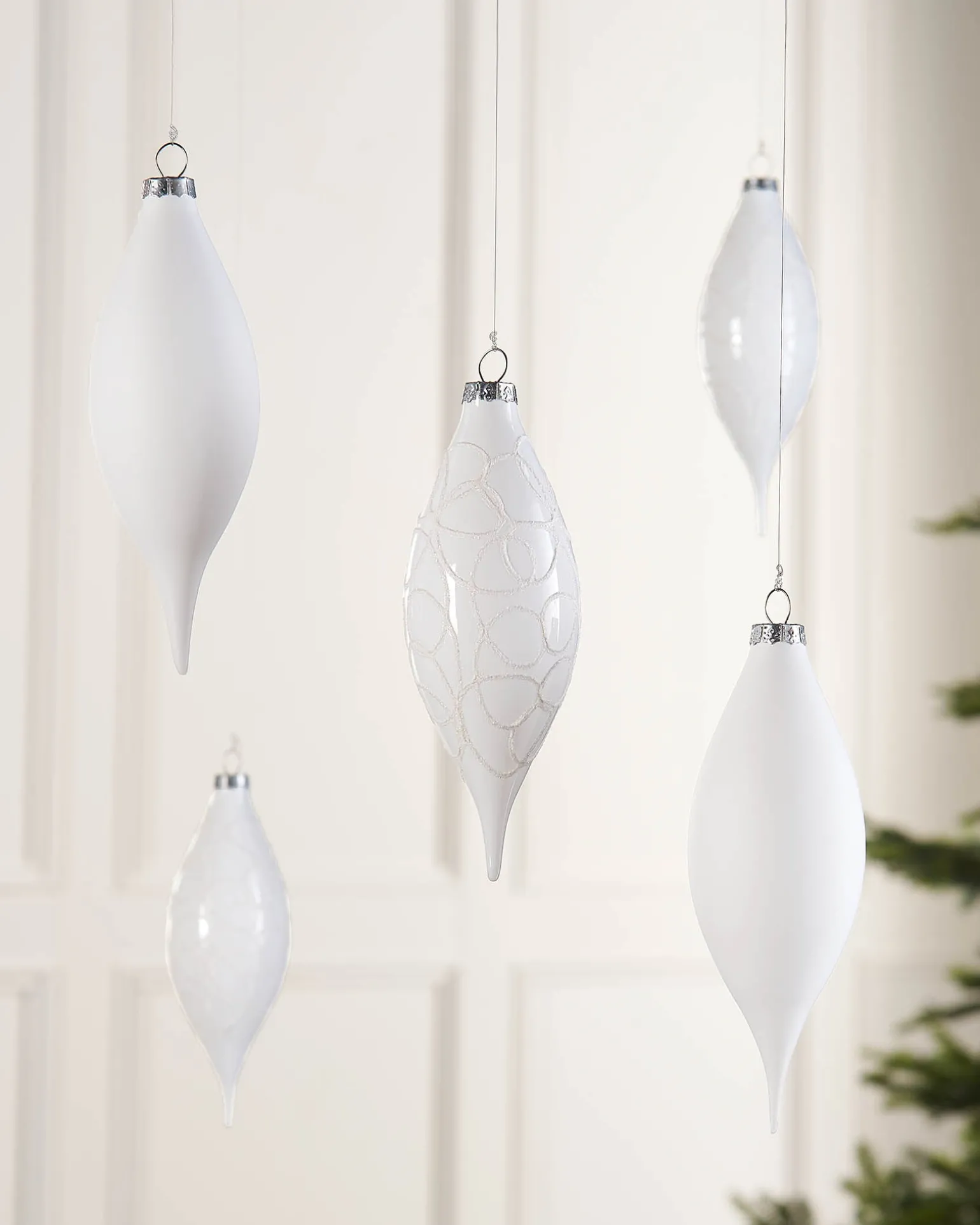 White Glass Baubles, 5 Pack, 15 Cm