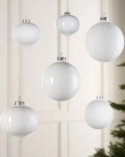 White Glass Baubles, 6 Pack, 10 Cm