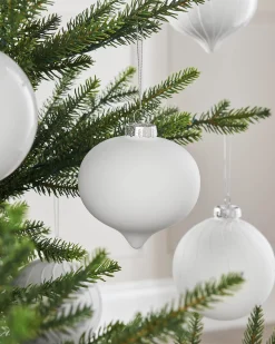 White Glass Baubles, 6 Pack, 10 Cm