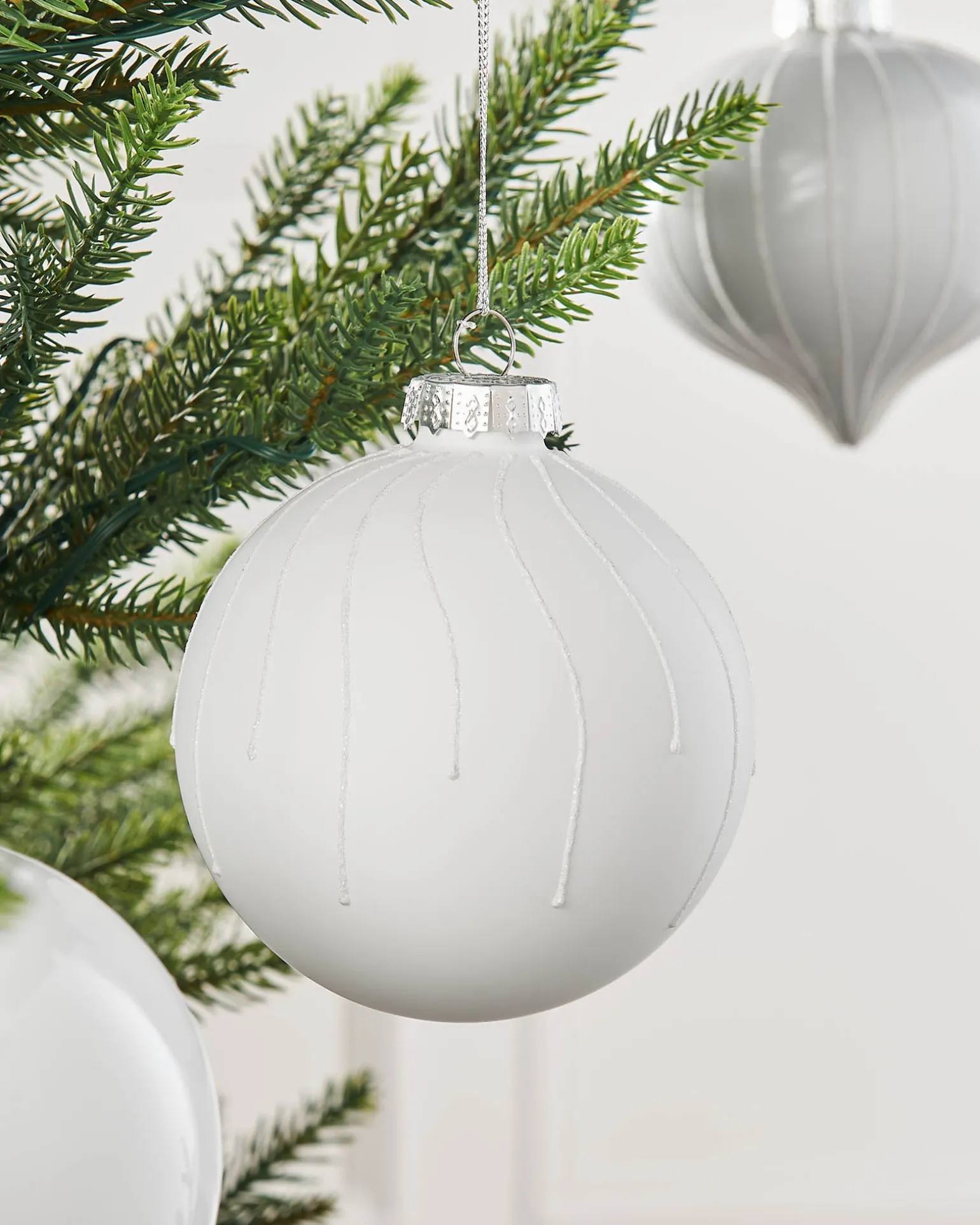 White Glass Baubles, 6 Pack, 10 Cm