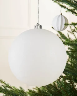 White Large Glitter Shatterproof Bauble, 20 Cm