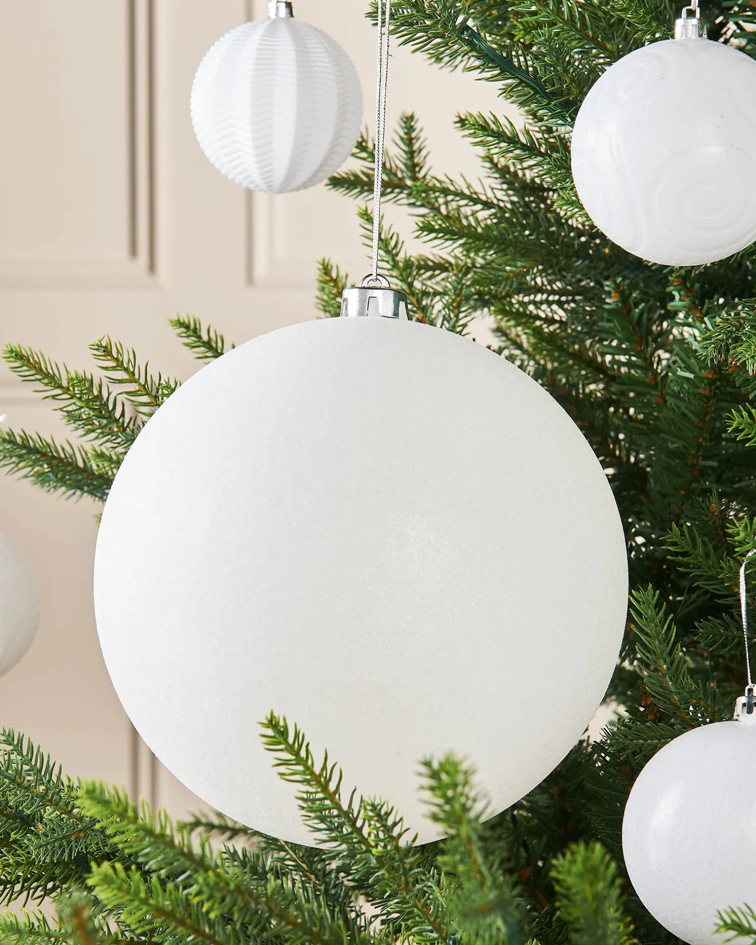 White Large Glitter Shatterproof Bauble, 20 Cm