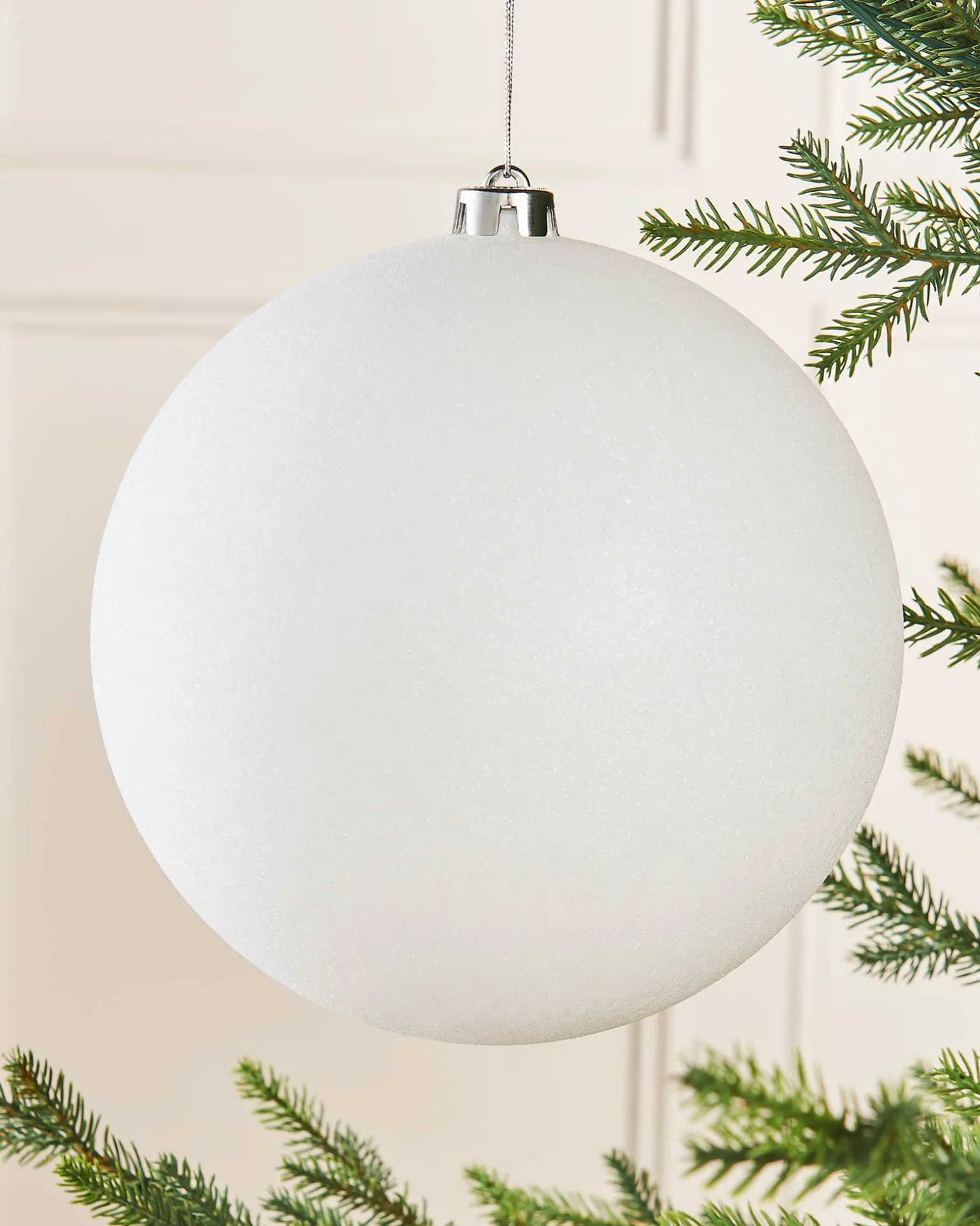 White Large Glitter Shatterproof Bauble, 20 Cm