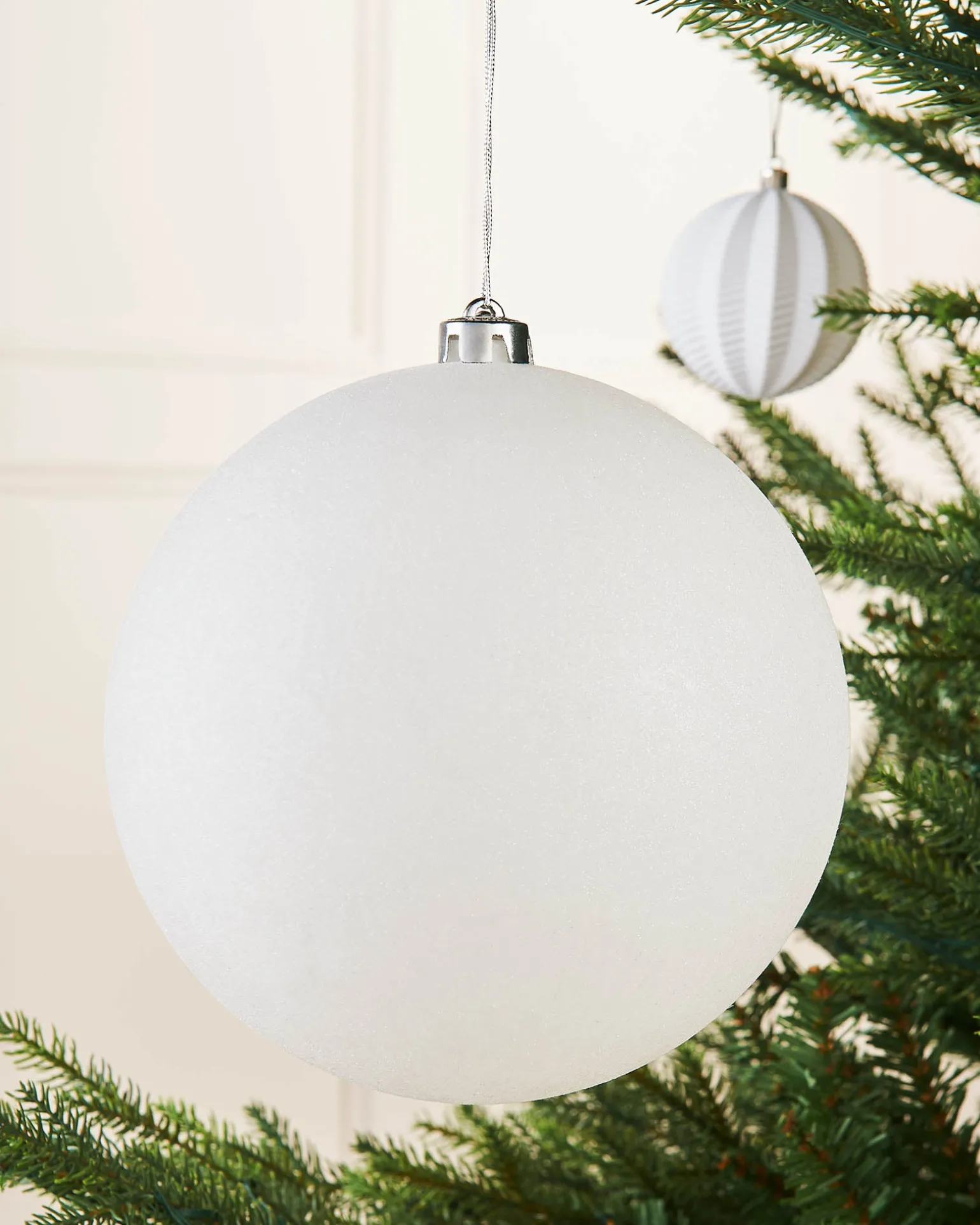 White Large Glitter Shatterproof Bauble, 20 Cm
