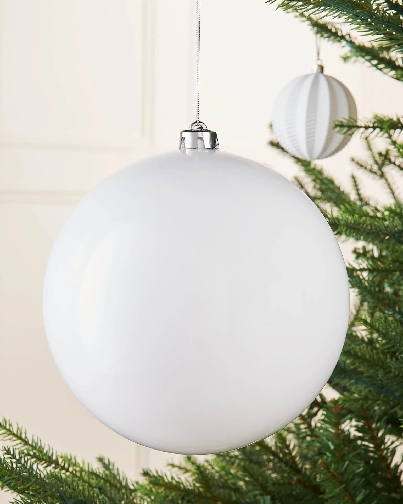 White Large Gloss Shatterproof Bauble, 20 Cm
