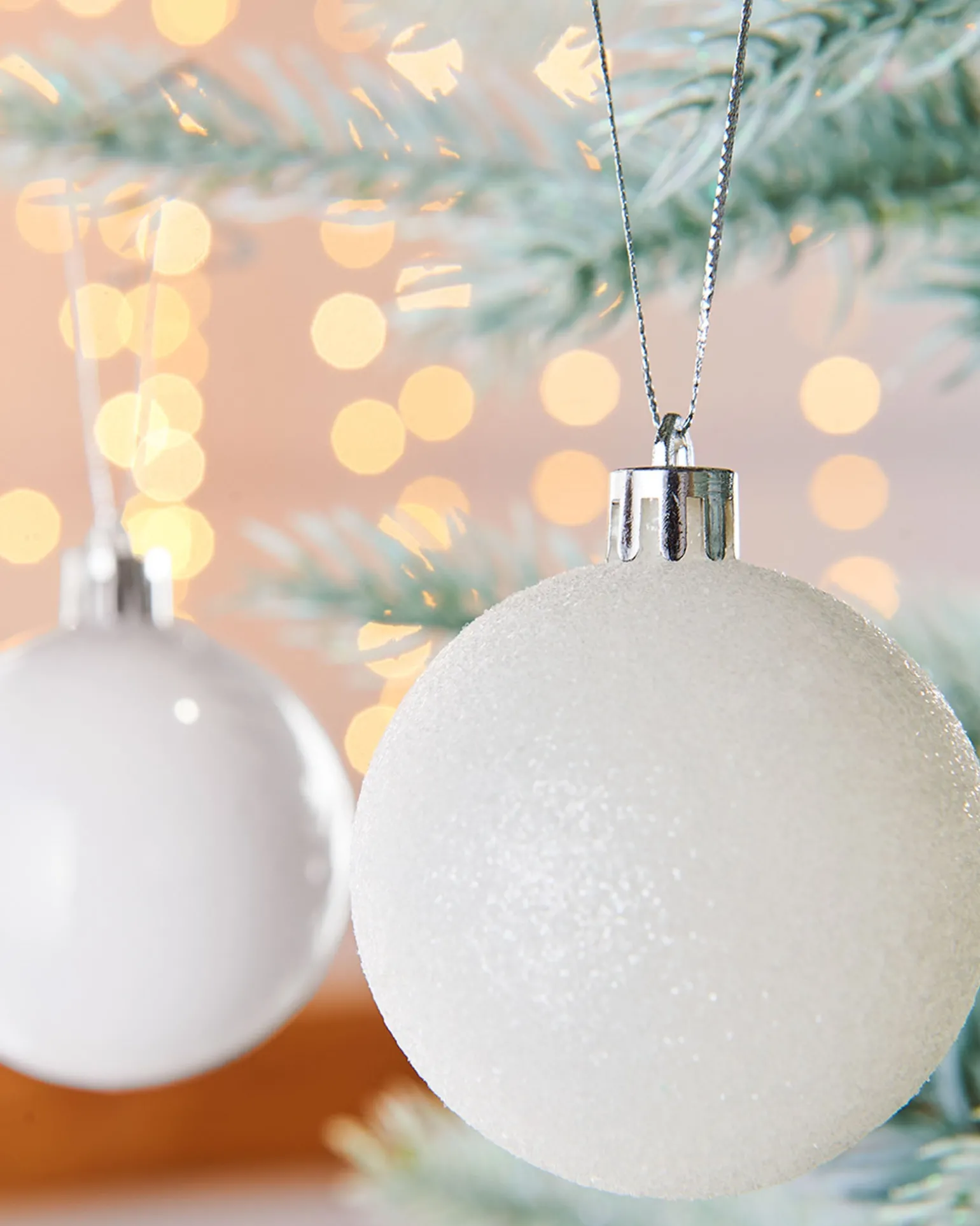 White Shatterproof Baubles, 42 Pack, 6 Cm