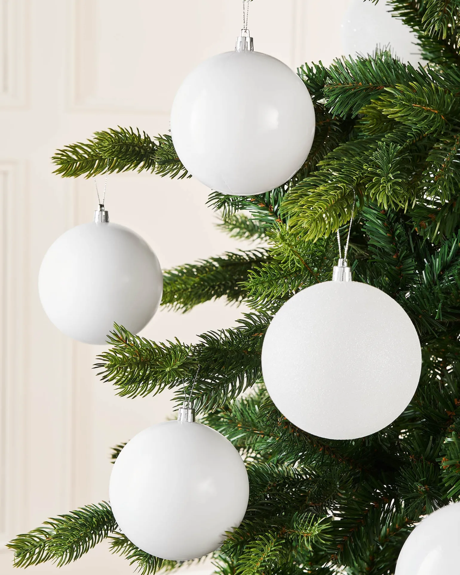 White Shatterproof Baubles, 9 Pack, 10 Cm
