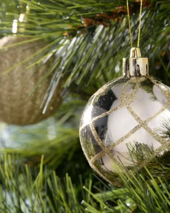 White/Gold Shatterproof Baubles, 48 Pack, 6 Cm