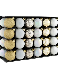 White/Gold Shatterproof Baubles, 48 Pack, 6 Cm