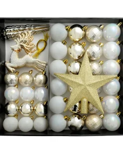 White/Gold Shatterproof Baubles Set, 50 Pack