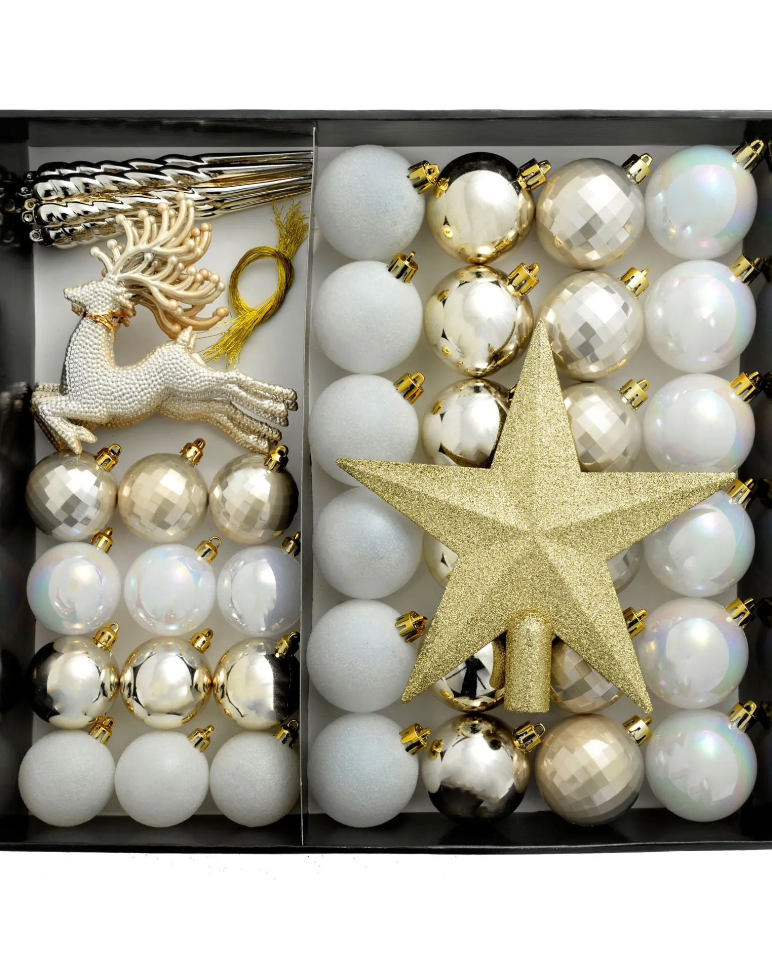 White/Gold Shatterproof Baubles Set, 50 Pack