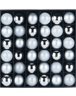 White/Silver Shatterproof Baubles, 36 Pack, 3 Cm