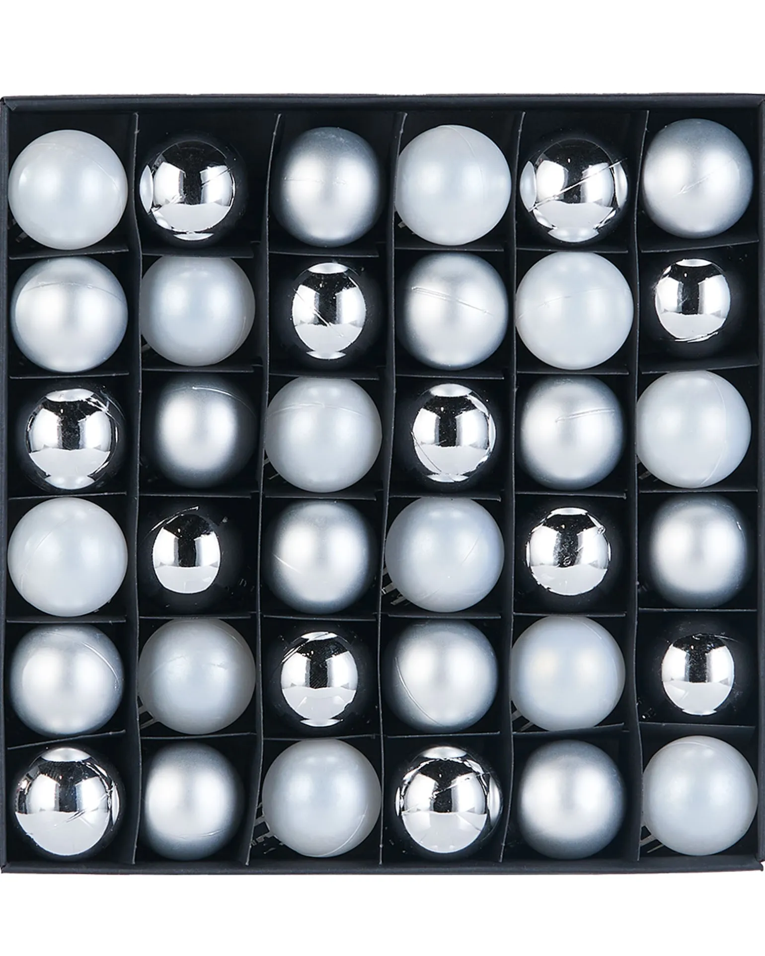 White/Silver Shatterproof Baubles, 36 Pack, 3 Cm