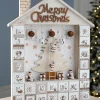 Wooden House Advent Calendar Christmas Decoration, 37cm, Beige