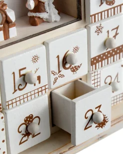 Wooden House Advent Calendar Christmas Decoration, 37cm, Beige